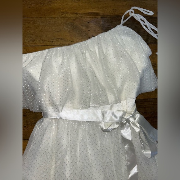 LULUS Adorable Event White Mesh One-Shoulder Swiss Dot Mini Dress Bridal - Picture 11 of 16